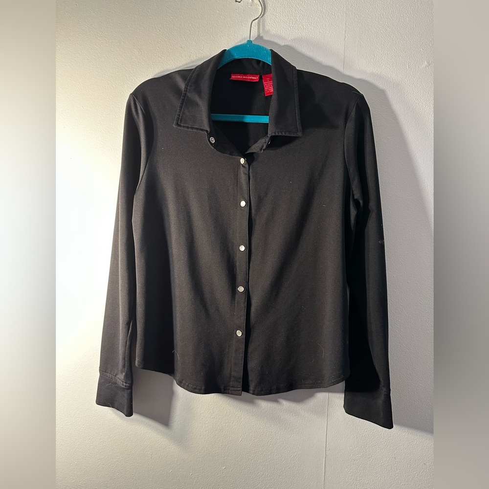 Gloria Vanderbilt Black Long Sleeve Women's Button Up Size Large
